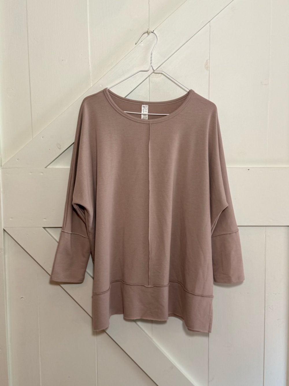 SPANX Large Oatmeal Dolman 3/4 Sleeve Tunic Top Exposed Seam